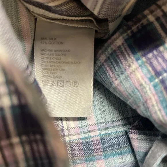 Tommy Bahama Silk Wooden Buttons Blue Plaid Short Sleeve Mens XL - Picture 6 of 8